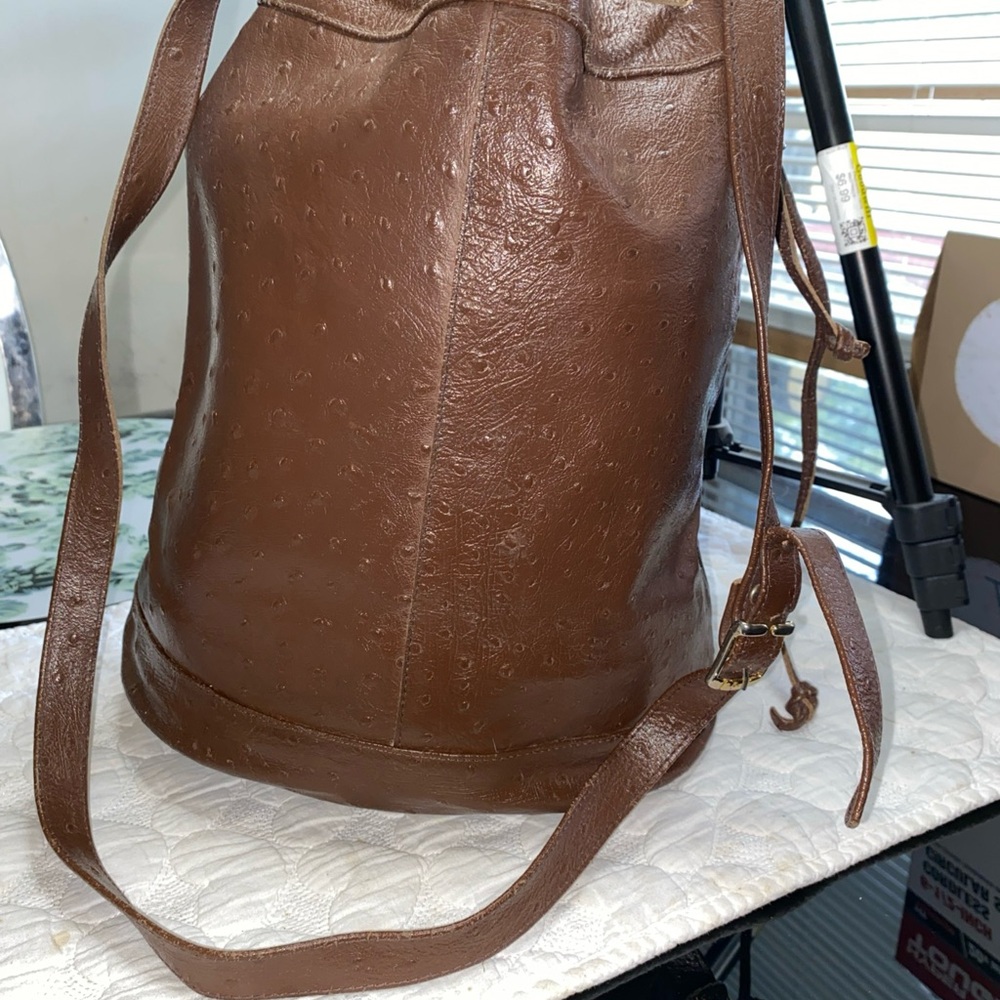 Brown Leather Backpack With Drawstring Closure An… - image 2